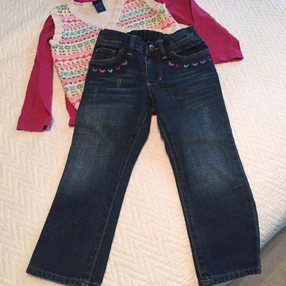 Baby Gap Girls top & jeans w bonus Oshkosh vest